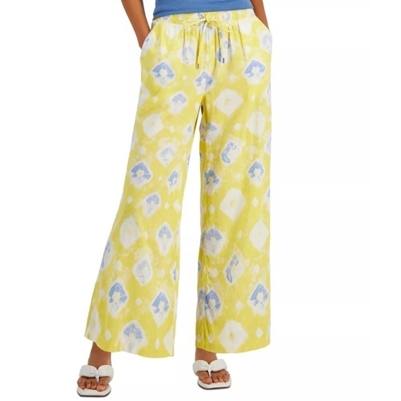 NWT Style & Co wide leg pull on style yellow print pants. Size Petite Small - Picture 1 of 8